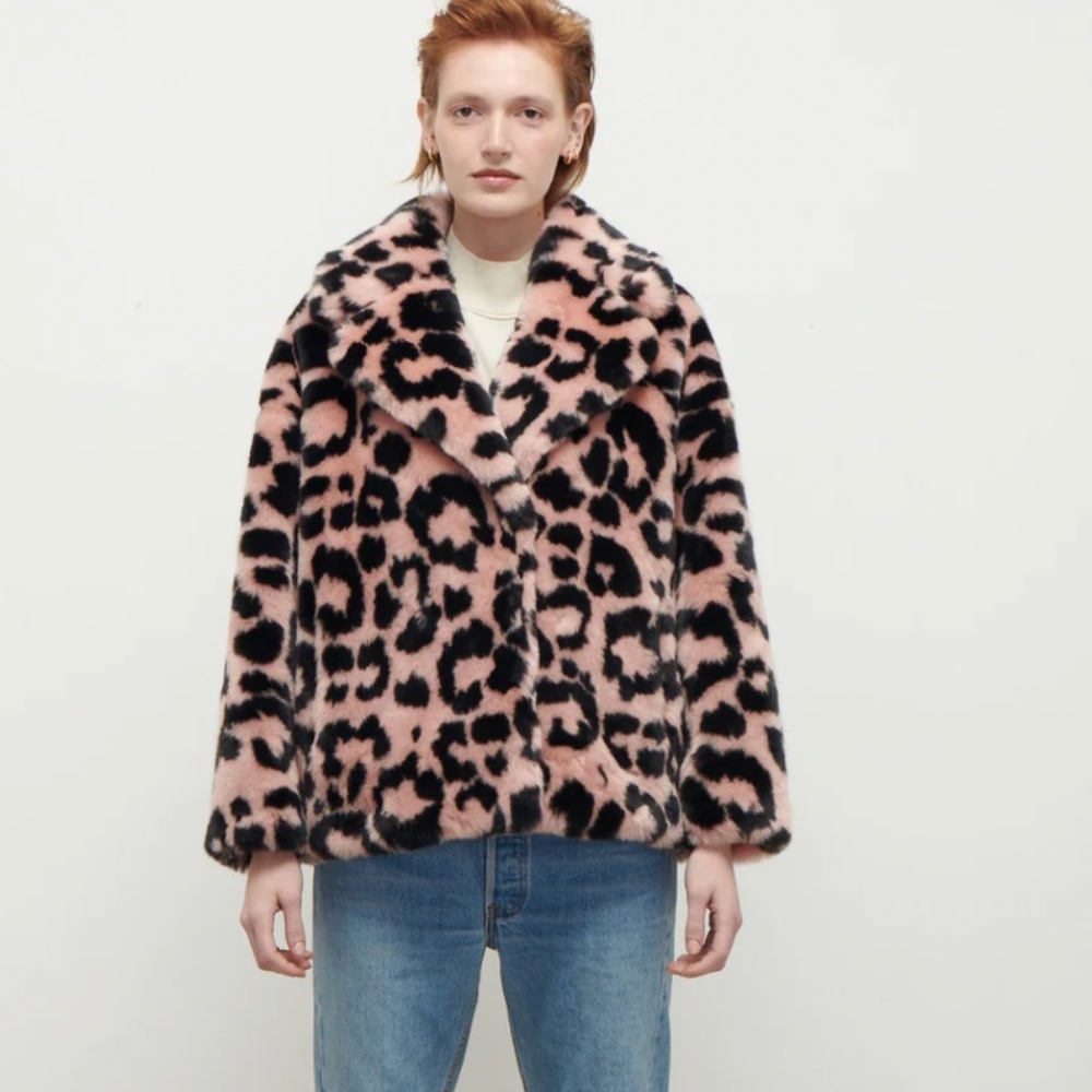 Rita Faux Fur Coat Pink Leopard